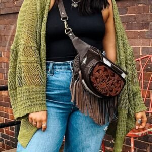 Spinach Green Oversize Crochet Knit Open Cardigan