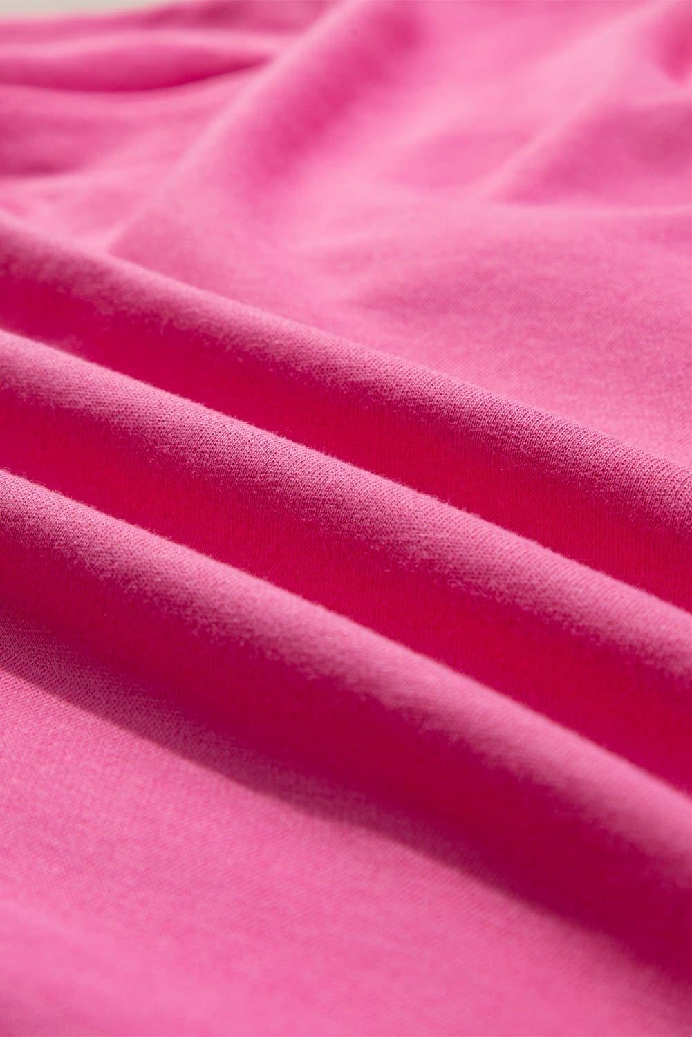 Strawberry Pink Contrasting Color Ribbon Bow Front Patch Loose Tee With Slits