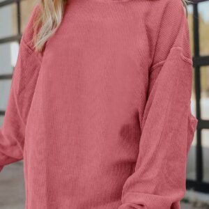 Strawberry Pink Ribbed Corded Oversized Sweatshirt