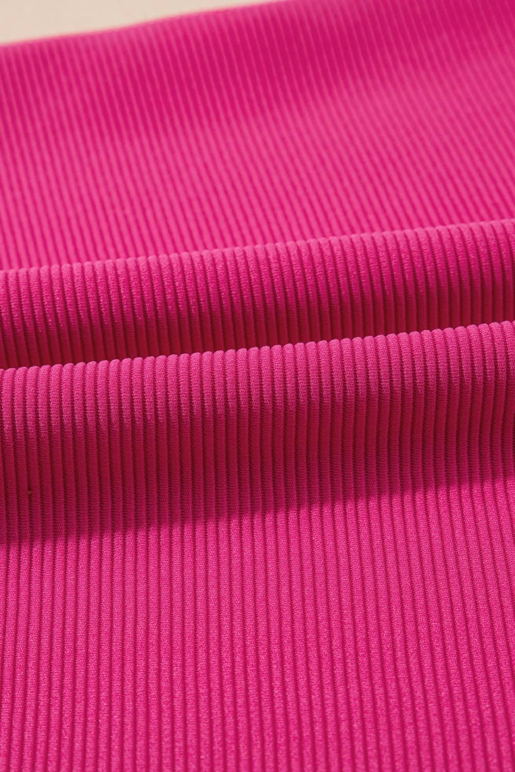 Strawberry Pink Striped Detail Flutter Sleeve Zipped Collar Short Set