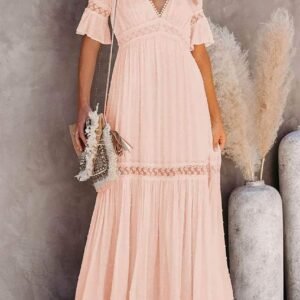 Swiss Dot Lace Trim Maxi Dress