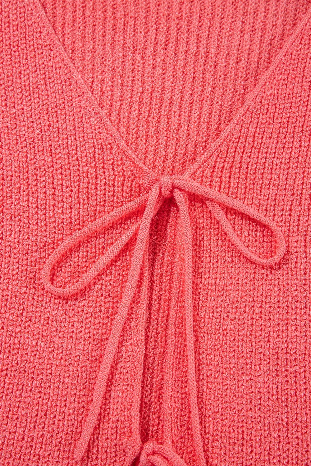 Tomato Red Lace-Up Front V Neck Sweater Vest