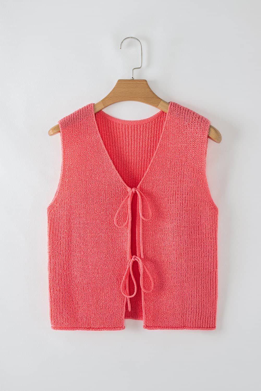 Tomato Red Lace-Up Front V Neck Sweater Vest