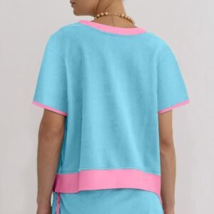 Turquoise Colorblock Edge Drop Shoulder T Shirt And Skort 2Pcs Set