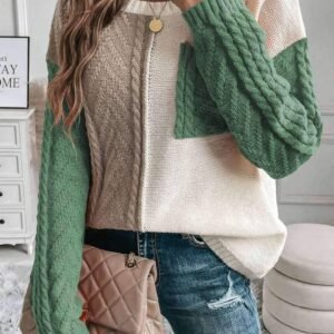 Vineyard Green Colorblock Patched Pocket Drop Shoulder Sweater