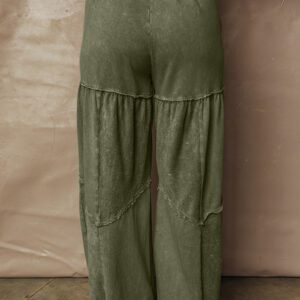 Vineyard Green Mineral Wash Tiered Wide Leg Patchwork Drawstring Pants