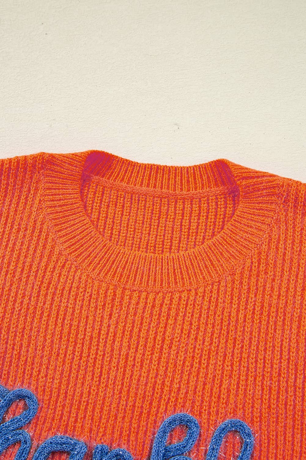 Vitality Orange Thankful For My Queens Ribbed Knit Drop Shoulder Graphic Sweater