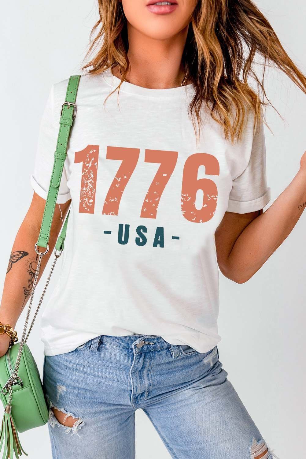 White 1776 Usa Vintage Graphic T Shirt