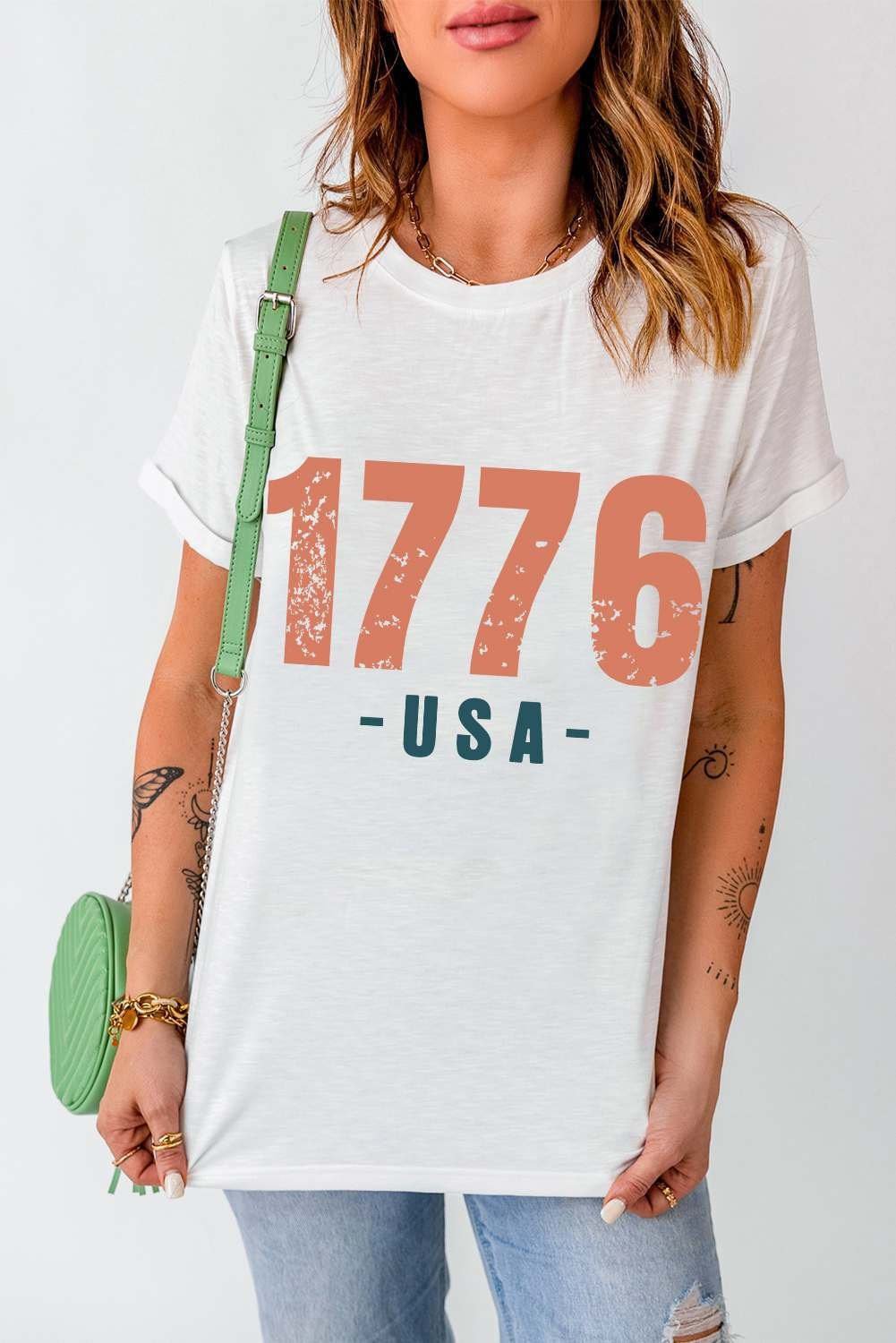 White 1776 Usa Vintage Graphic T Shirt