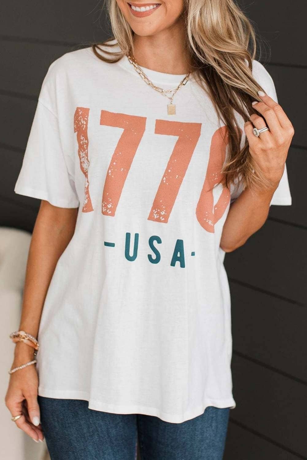 White 1776 Usa Vintage Graphic T Shirt