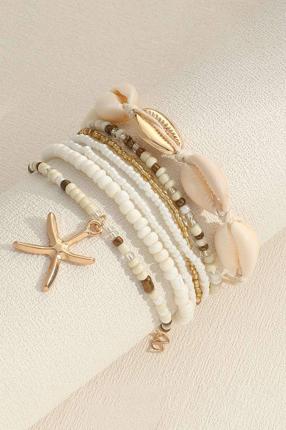 White 7Pcs Bohemian Shell Starfish Beaded Bracelets