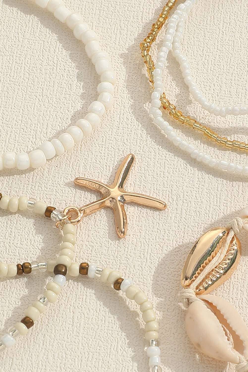 White 7Pcs Bohemian Shell Starfish Beaded Bracelets