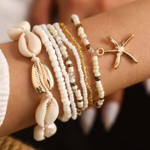 White 7Pcs Bohemian Shell Starfish Beaded Bracelets