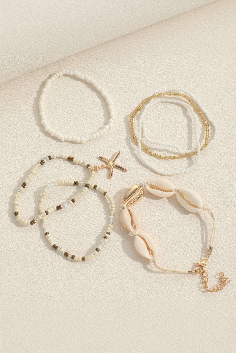 White 7Pcs Bohemian Shell Starfish Beaded Bracelets