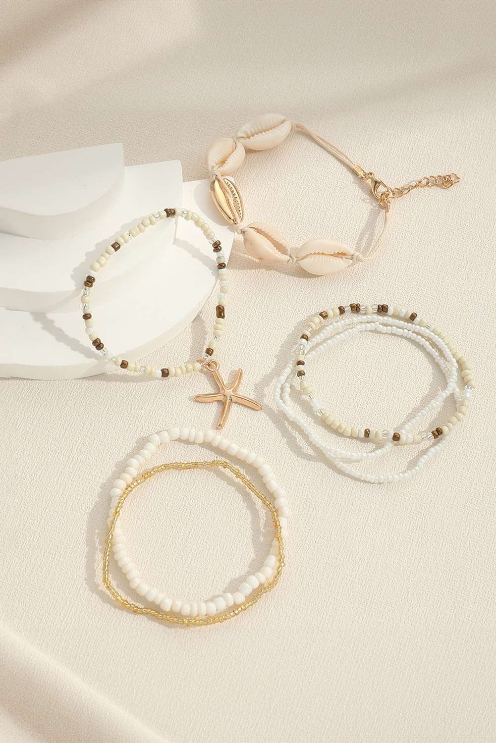 White 7Pcs Bohemian Shell Starfish Beaded Bracelets