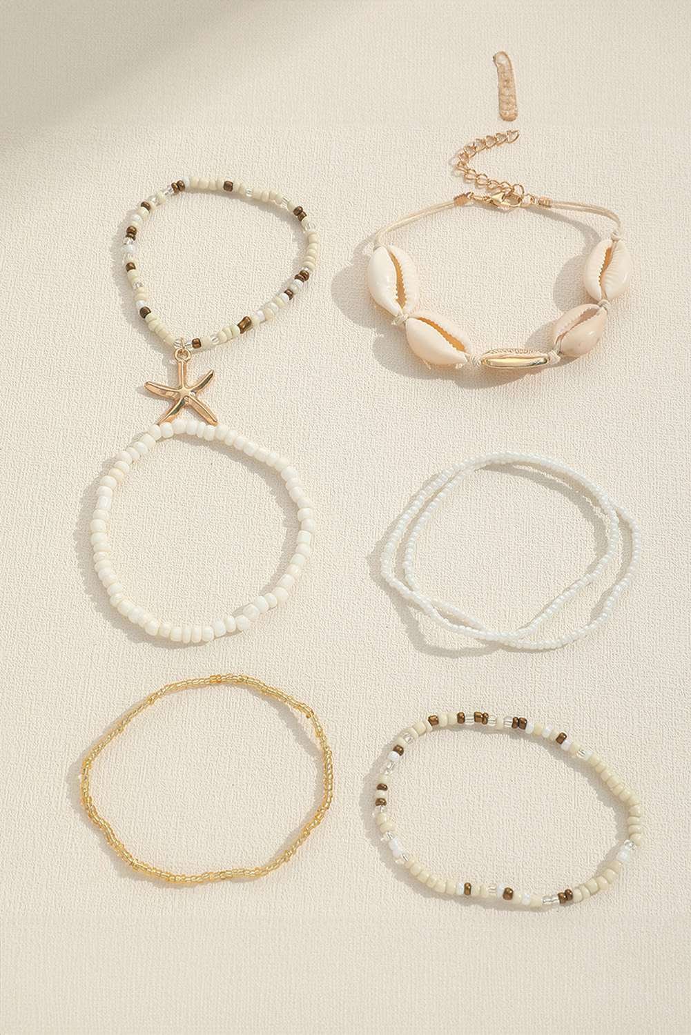 White 7Pcs Bohemian Shell Starfish Beaded Bracelets