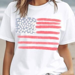 White American Flag Pattern Crew Neck Short Sleeve Tee