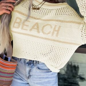White Beach Hollow Out Knitted Lightweight Dolman Sweater