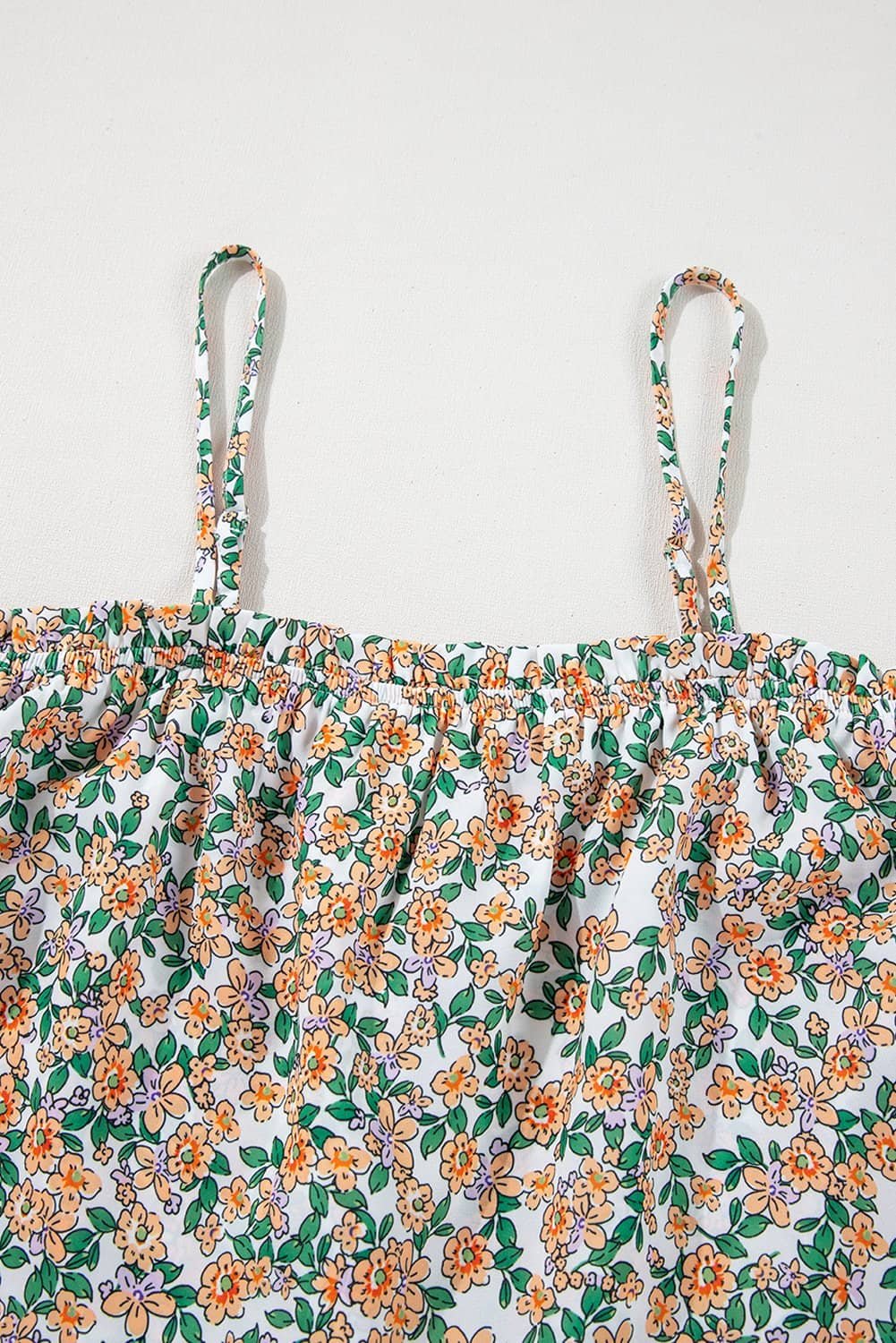 White Boho Floral Spaghetti Strap Ruffle Summer Tank Top