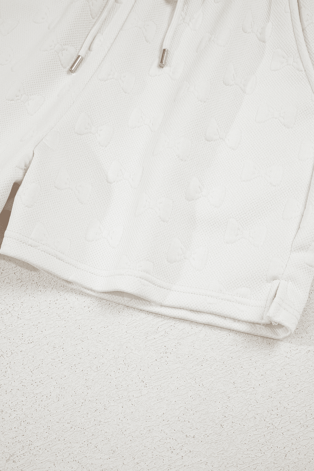 White Bow Jacquard Ruffle Sleeve Short 2Pcs Outfit