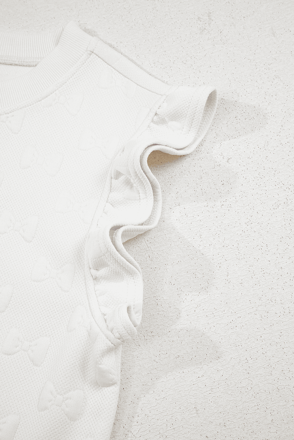 White Bow Jacquard Ruffle Sleeve Short 2Pcs Outfit