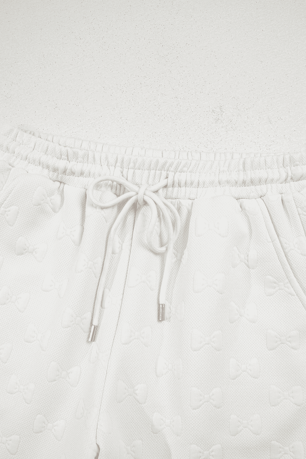 White Bow Jacquard Ruffle Sleeve Short 2Pcs Outfit