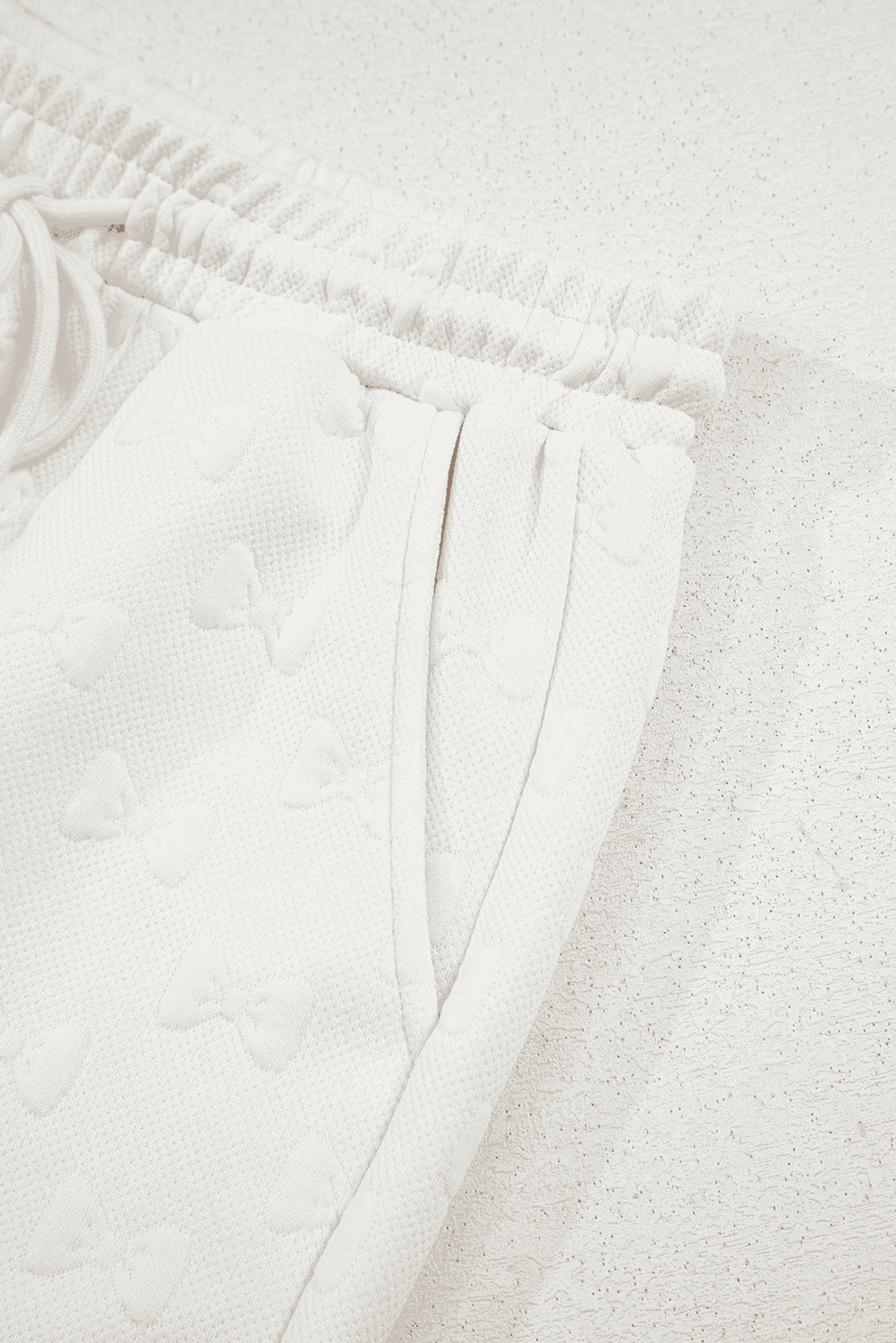 White Bow Jacquard Ruffle Sleeve Short 2Pcs Outfit