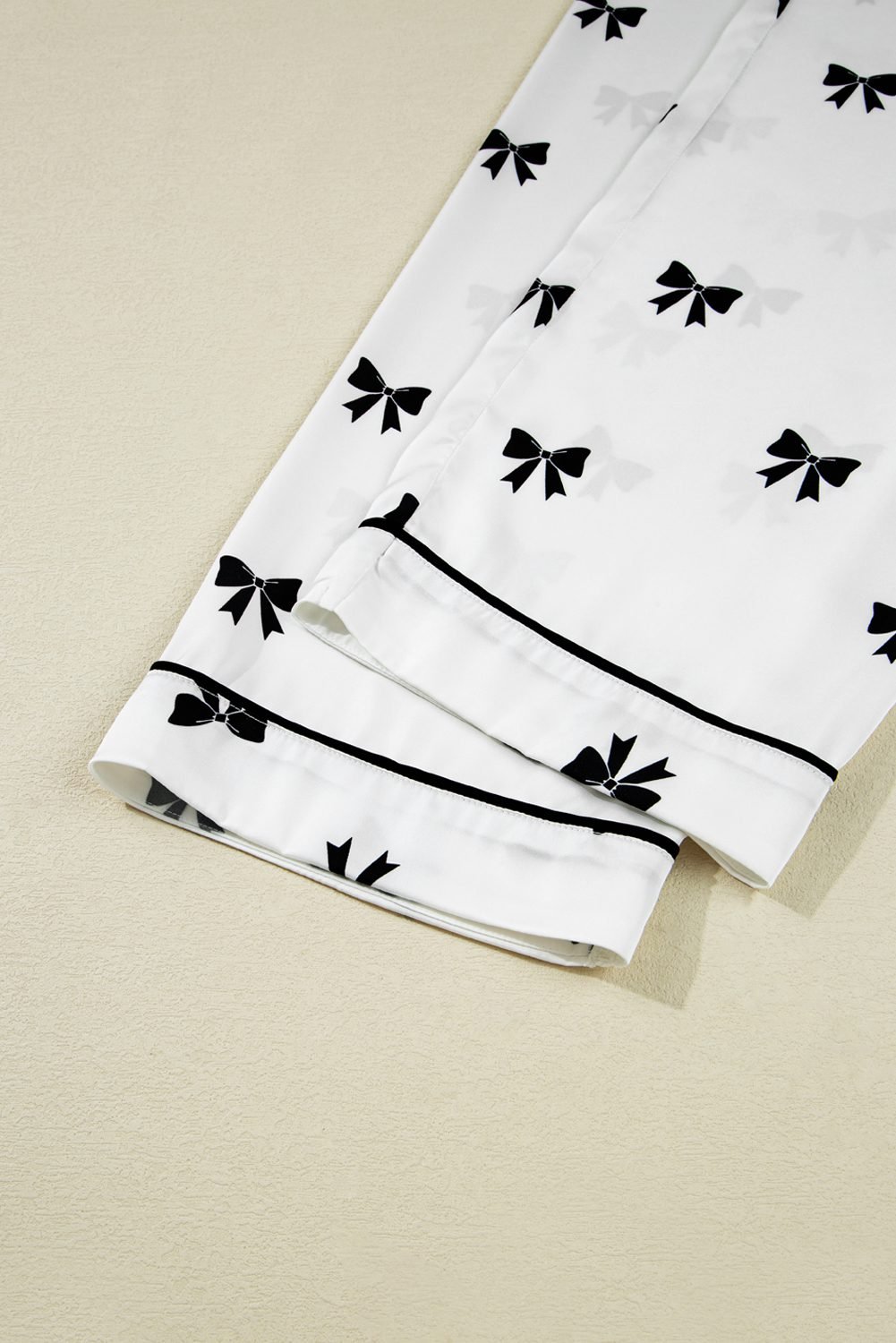 White Bows Print Two Piece Sleepwear