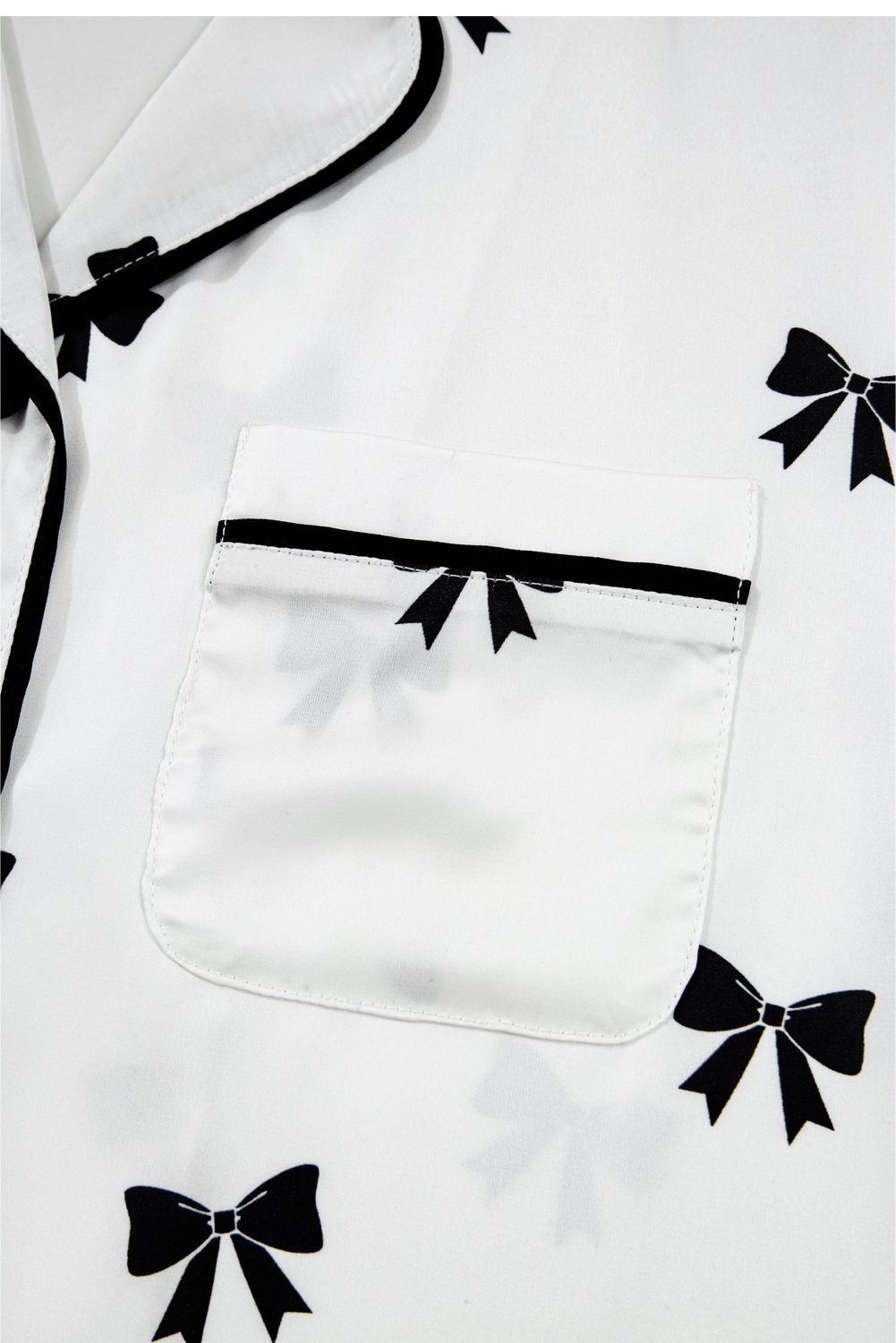 White Bows Print Two Piece Sleepwear