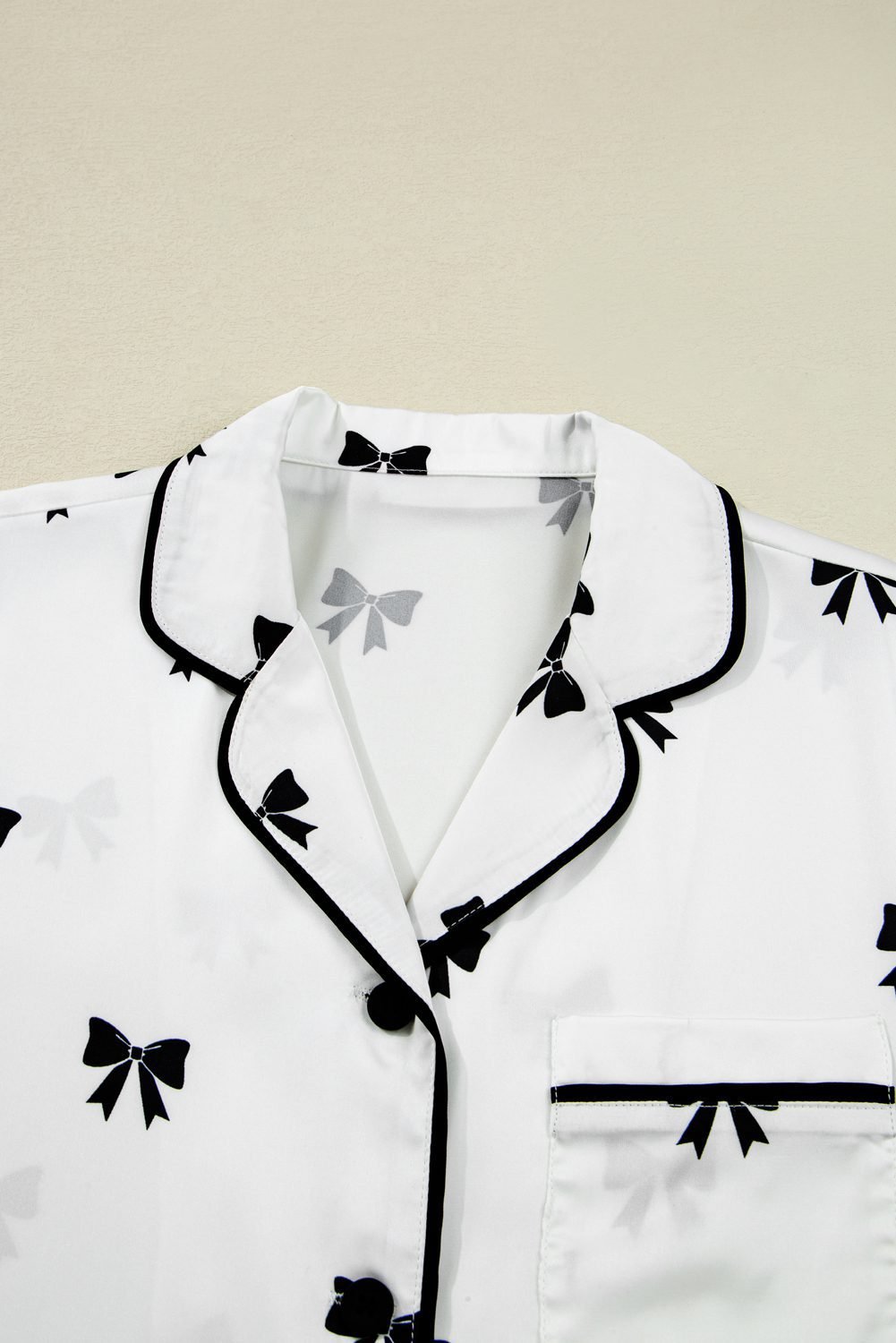 White Bows Print Two Piece Sleepwear