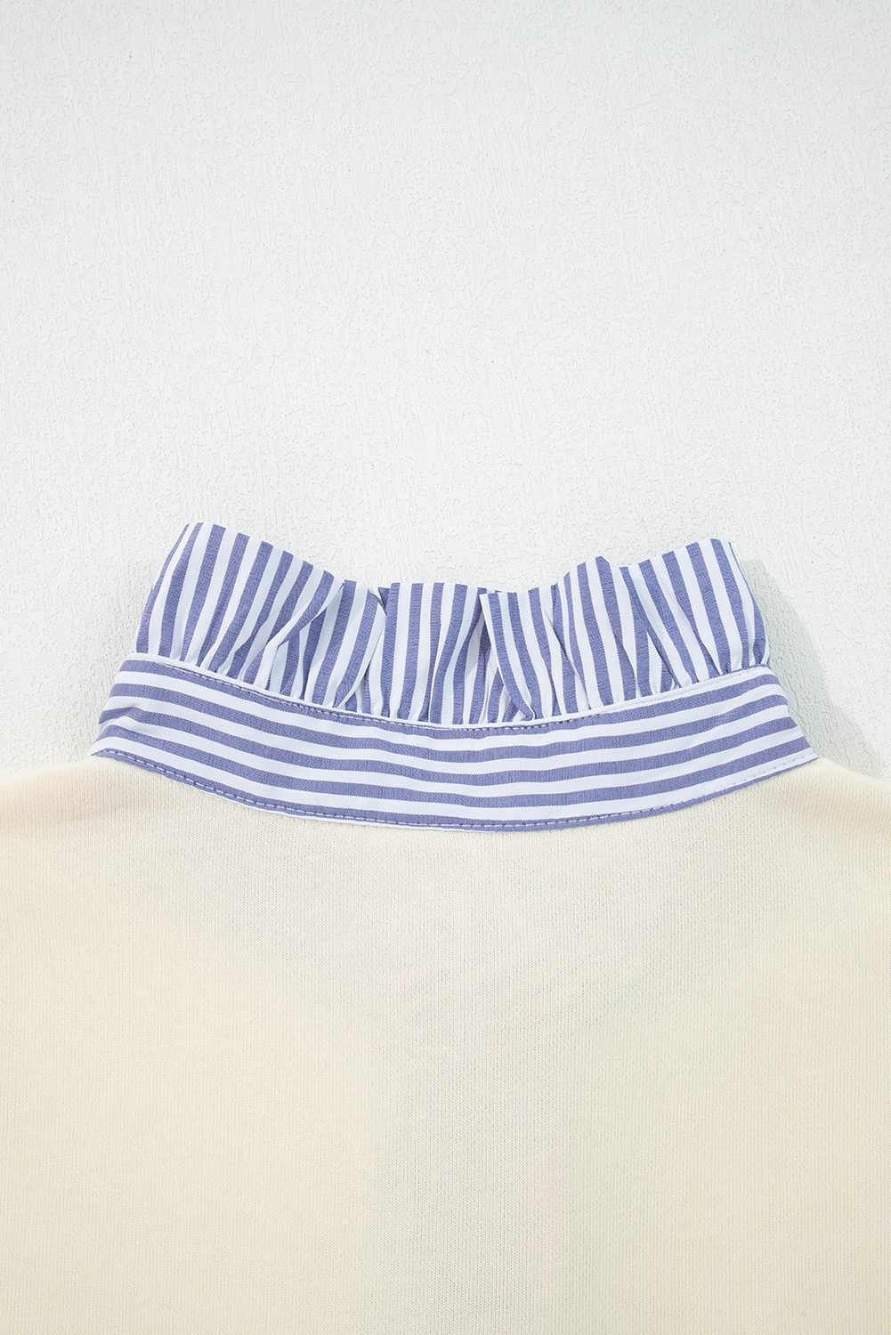 White Button Striped Collar Patchwork Puff Sleeve Sweatshirt