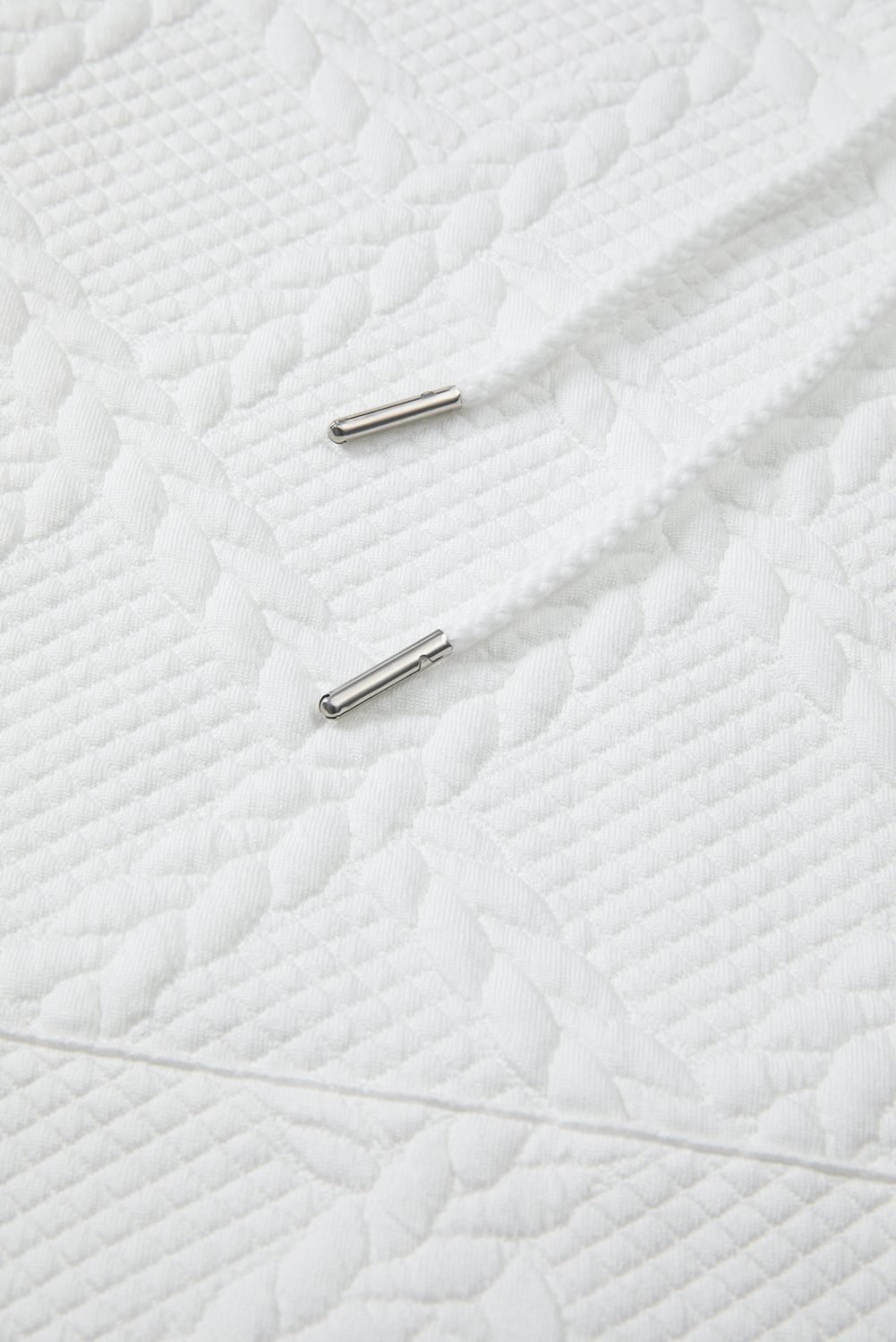 White Cable Lattice Texture Kangaroo Pocket Hoodie