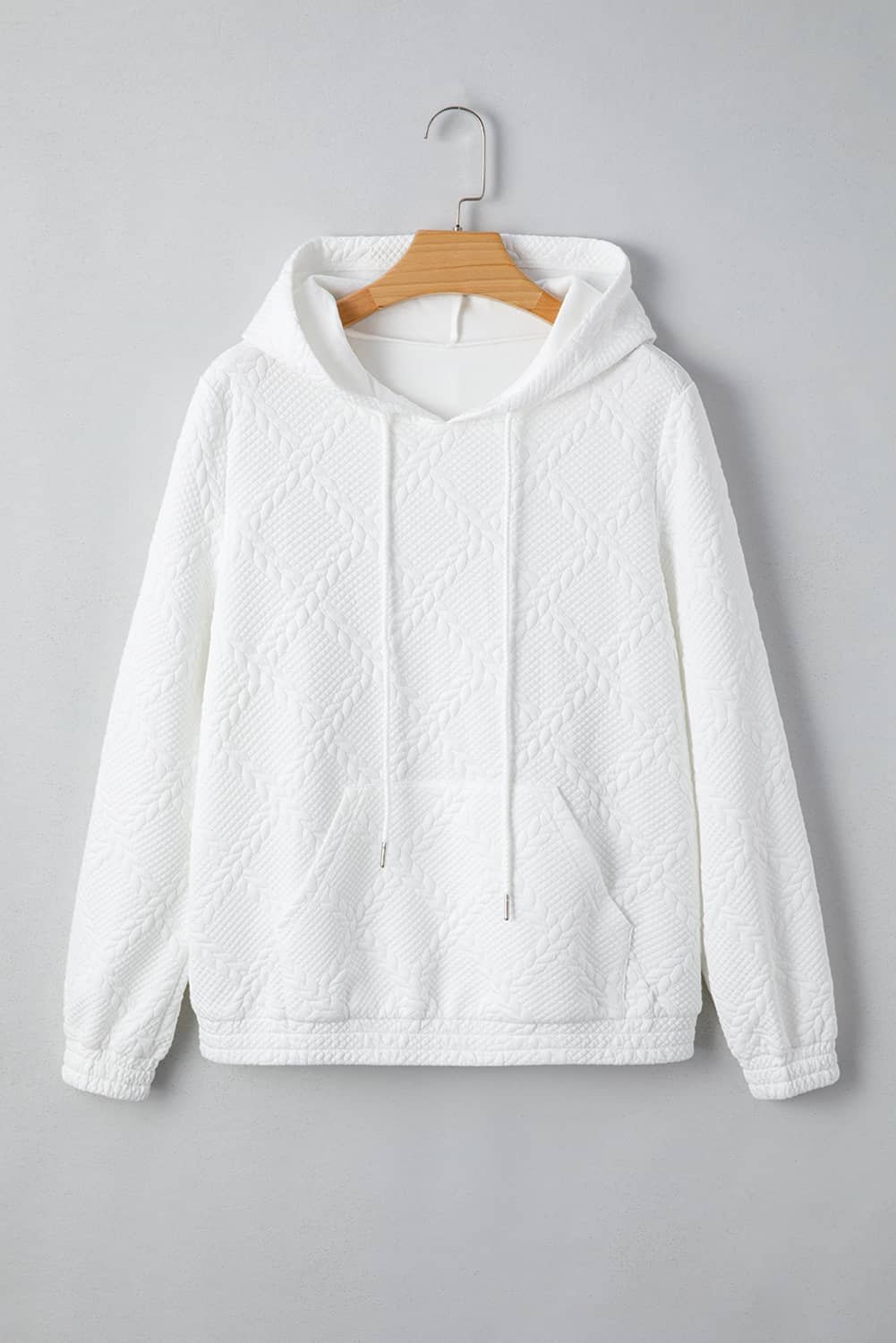 White Cable Lattice Texture Kangaroo Pocket Hoodie