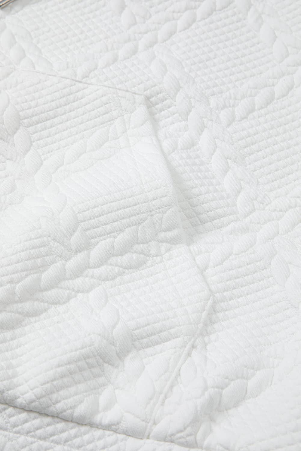 White Cable Lattice Texture Kangaroo Pocket Hoodie