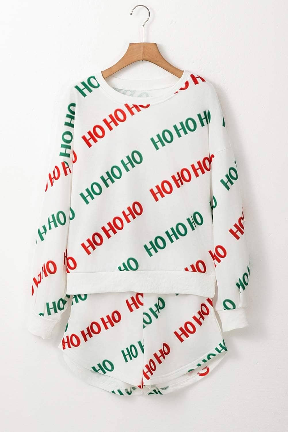 White Christmas Hohoho Print Drop Shoulder Pullover And Casual Shorts Set