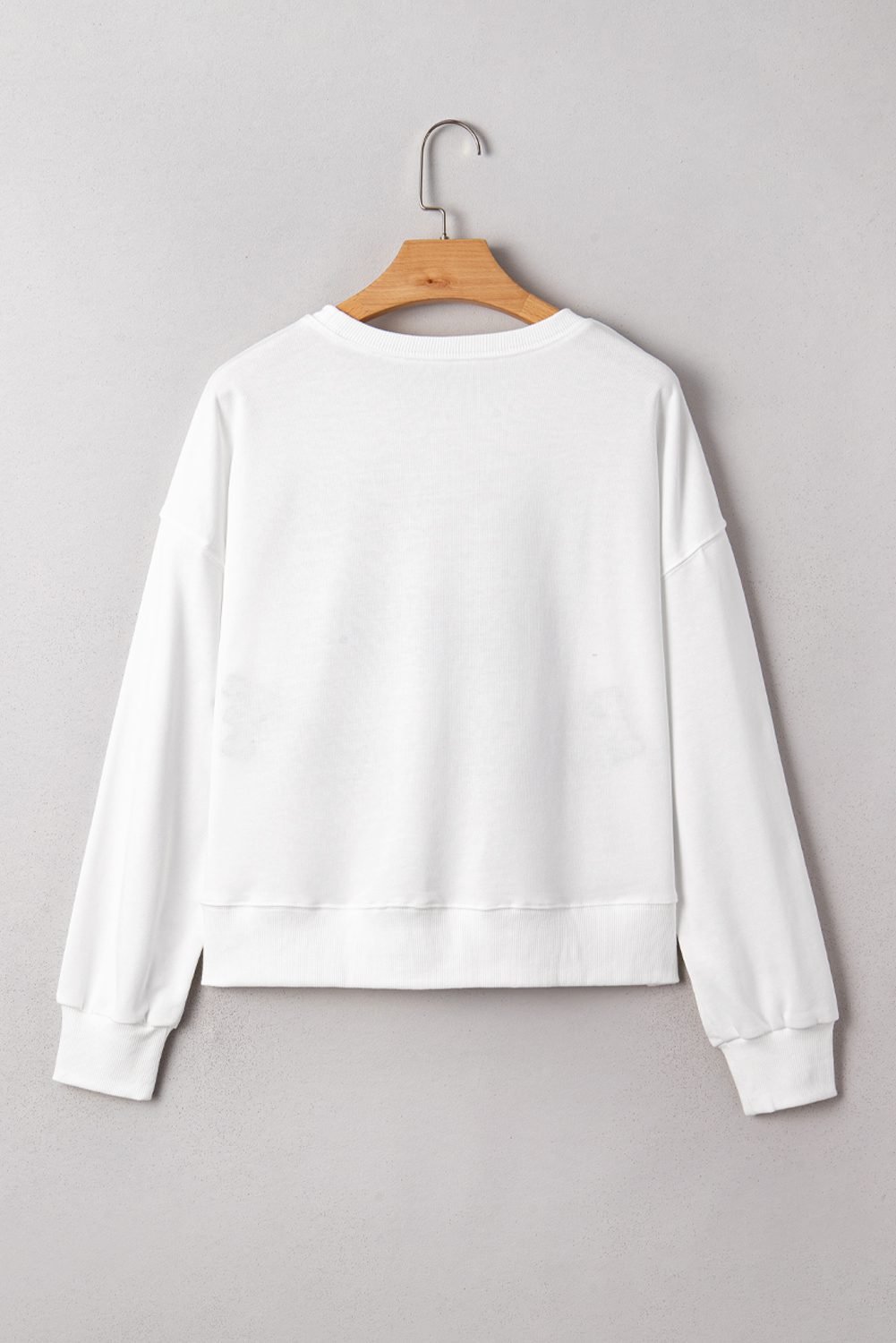 White Classy Until Kickoff Plush Letter Patched Loose Sweatshirt