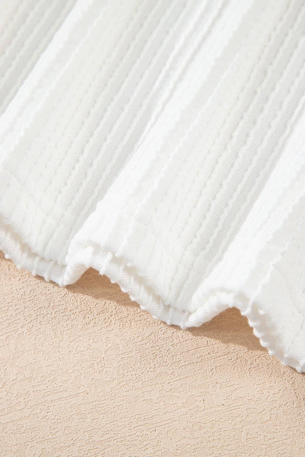 White Color Block Corded Knit Crew Neck Tee