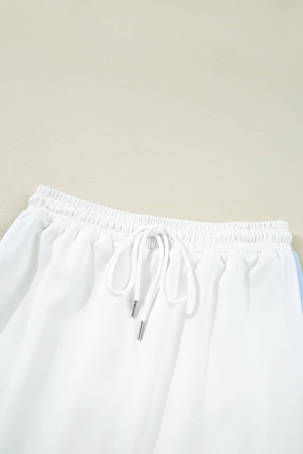 White Colorblock Edge Cap Sleeve Collared Top 2 Piece Skirt Set