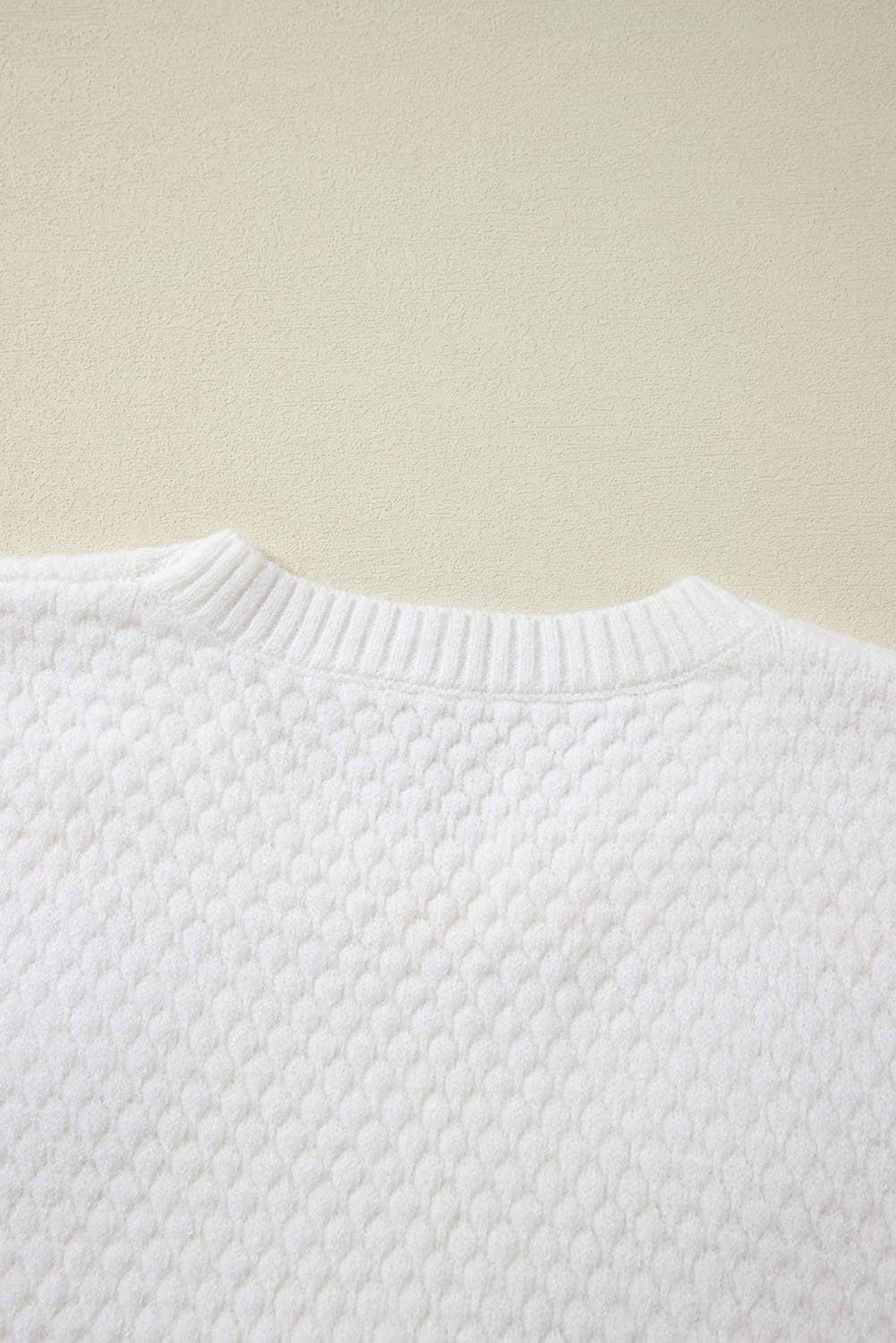 White Colorful Flower Applique Textured Knit Sweater