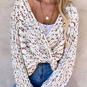 White Confetti Reversible Twist Sweater
