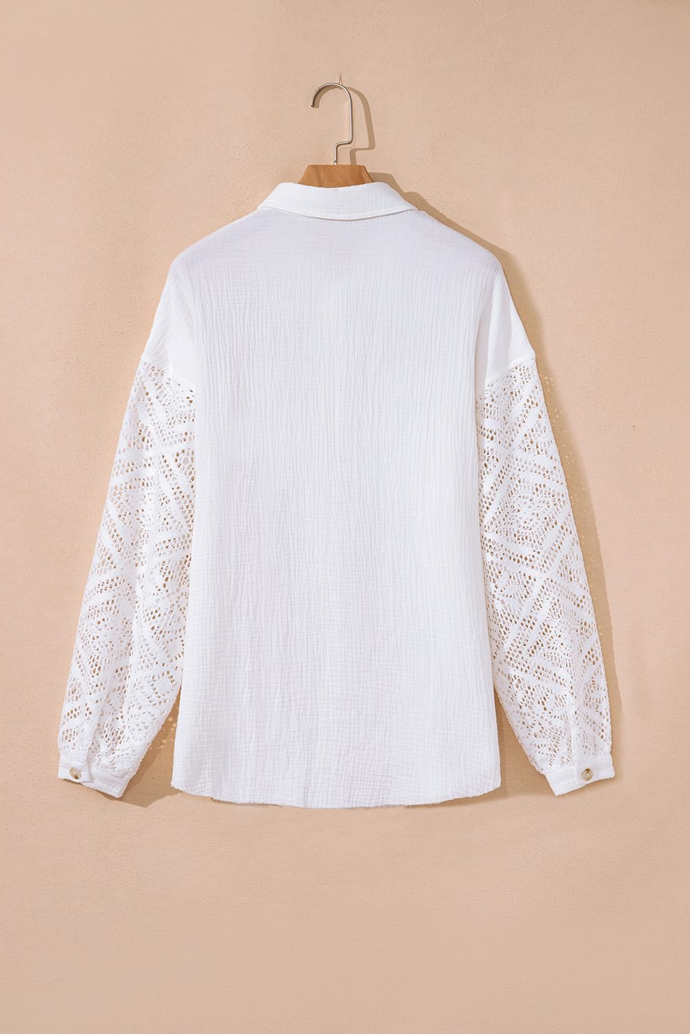 White Cotton Gauze Lace Patchwork Long Sleeve Shirt