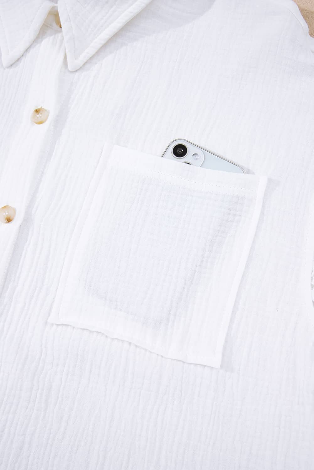 White Cotton Gauze Lace Patchwork Long Sleeve Shirt