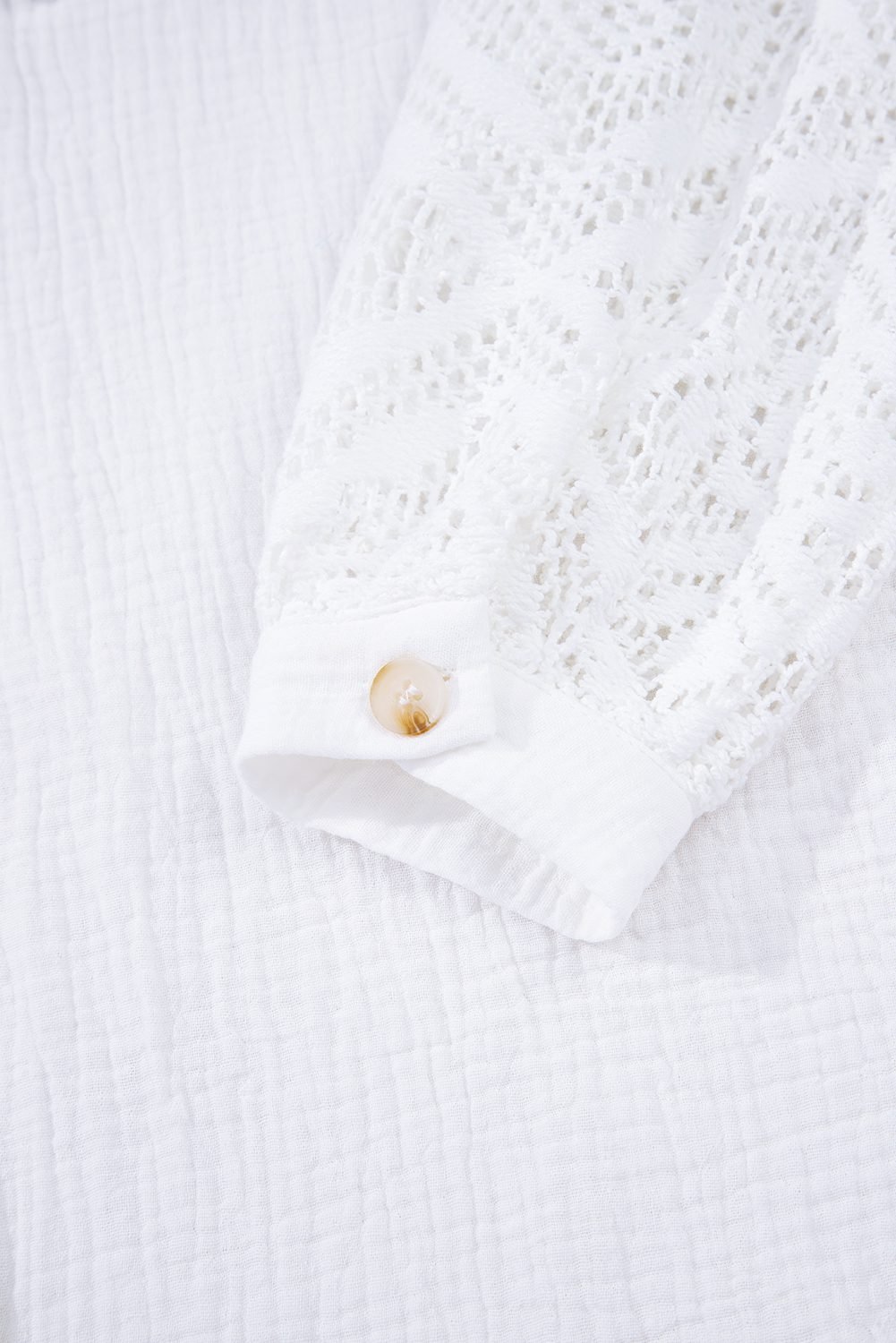 White Cotton Gauze Lace Patchwork Long Sleeve Shirt