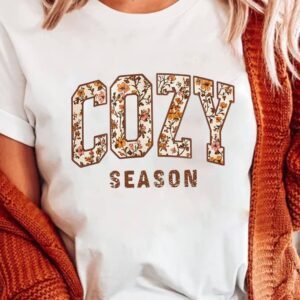 White Cozy Season Floral Cracking Letter Graphic Tee