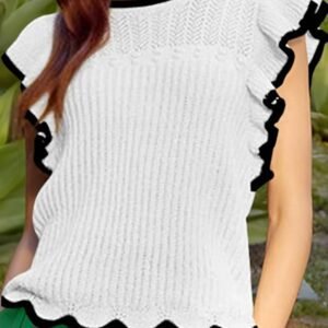 White Crochet Eyelet Flounce Tank Top