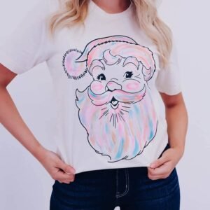 White Cute Santa Claus Graphic Casual Tee