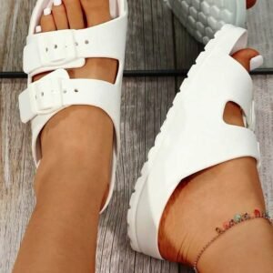 White Double-Buckle Eva Slippers