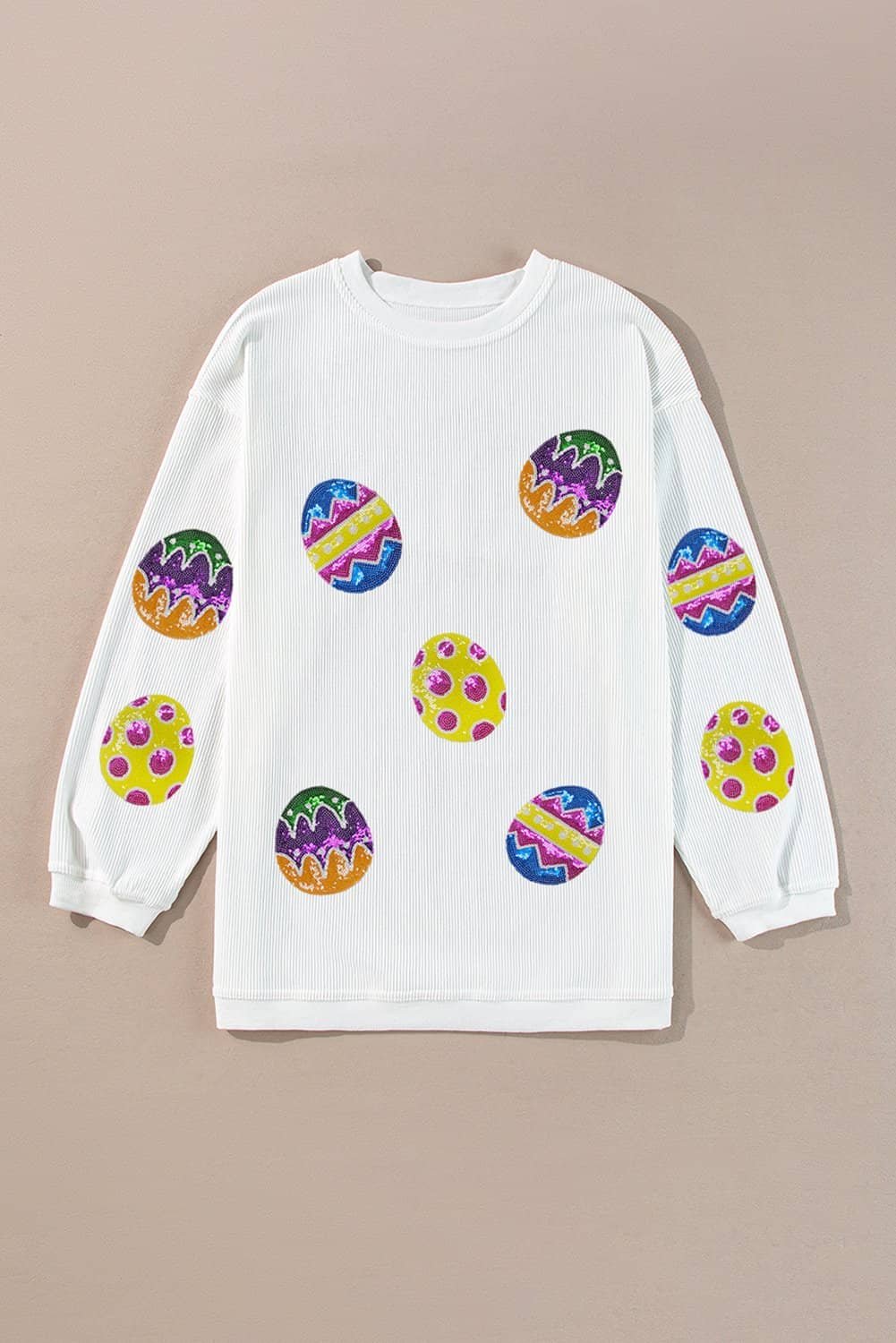 White Easter Egg Corded Oversized Sweatshirt