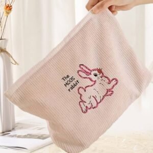 White Easter Rabbit Print Corduroy Makeup Storage Bag