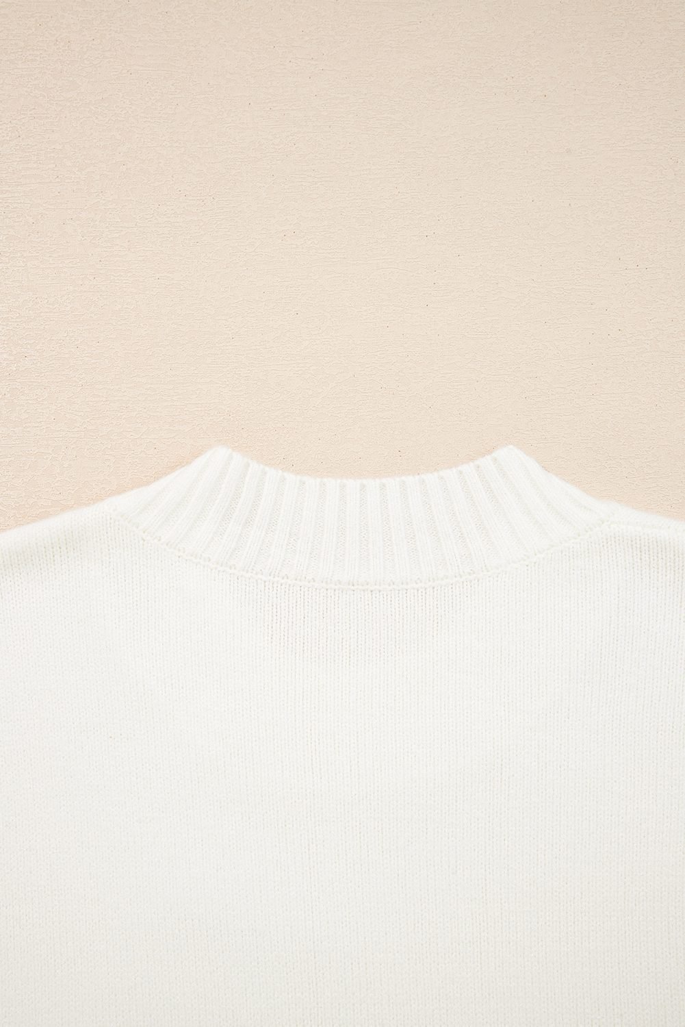 White Embroidered Flower Bouquet Ribbed Trim Loose Sweater